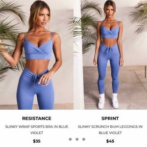 Bo + tee periwinkle SET! Both leggings and bra in xs. Never worn